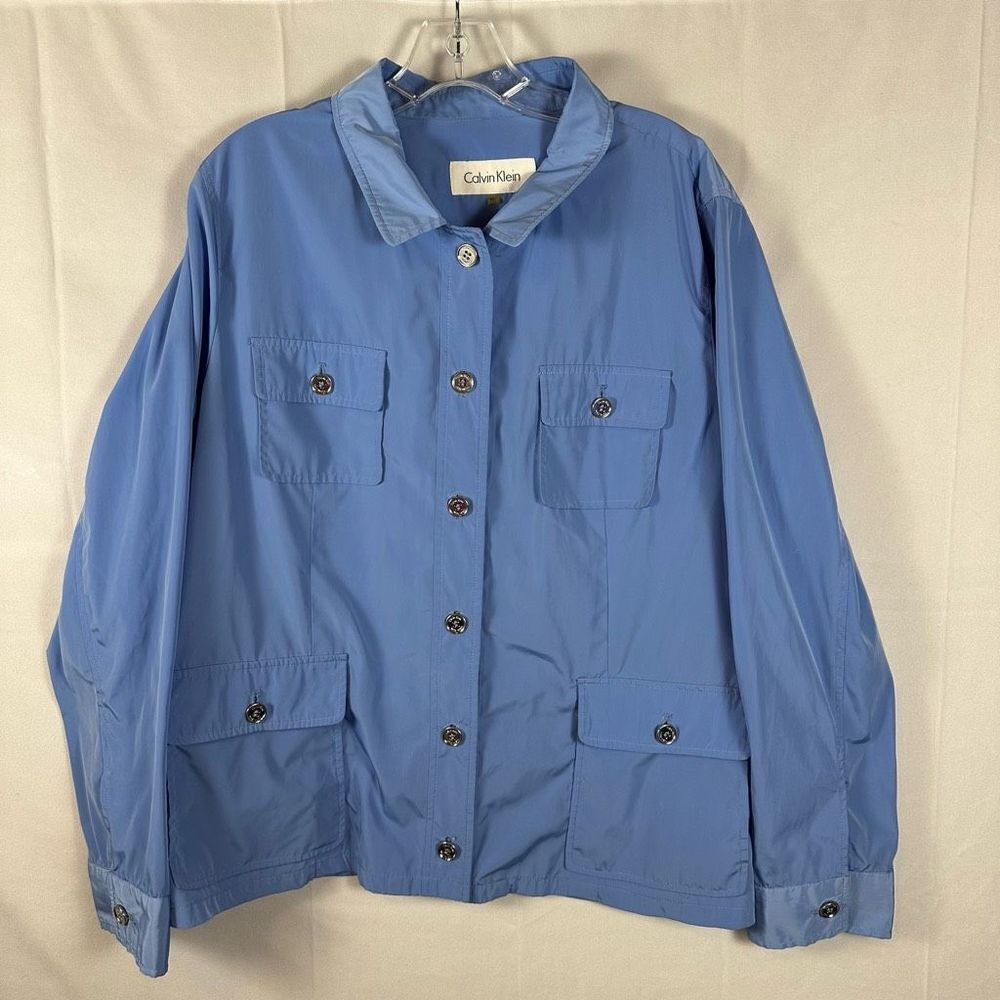 Calvin Klein Women’s Lightweight Button Up Jacket Coat Windbreaker Light Blue XL